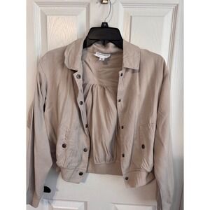 For The Republic Bomber Jacket Small Beige Snap Front Lightweight